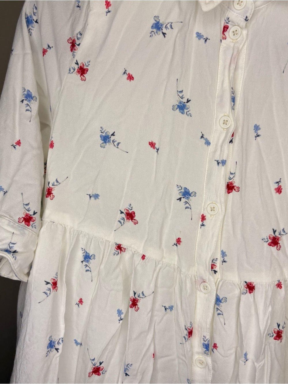 The Drop White Mini Loose Fit Button Down Dress Red & Blue Floral Print Size M - Picture 4 of 8